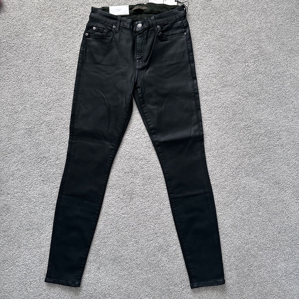 7 For All Mankind Green Coated Skinny Jeans, Size 29, Short